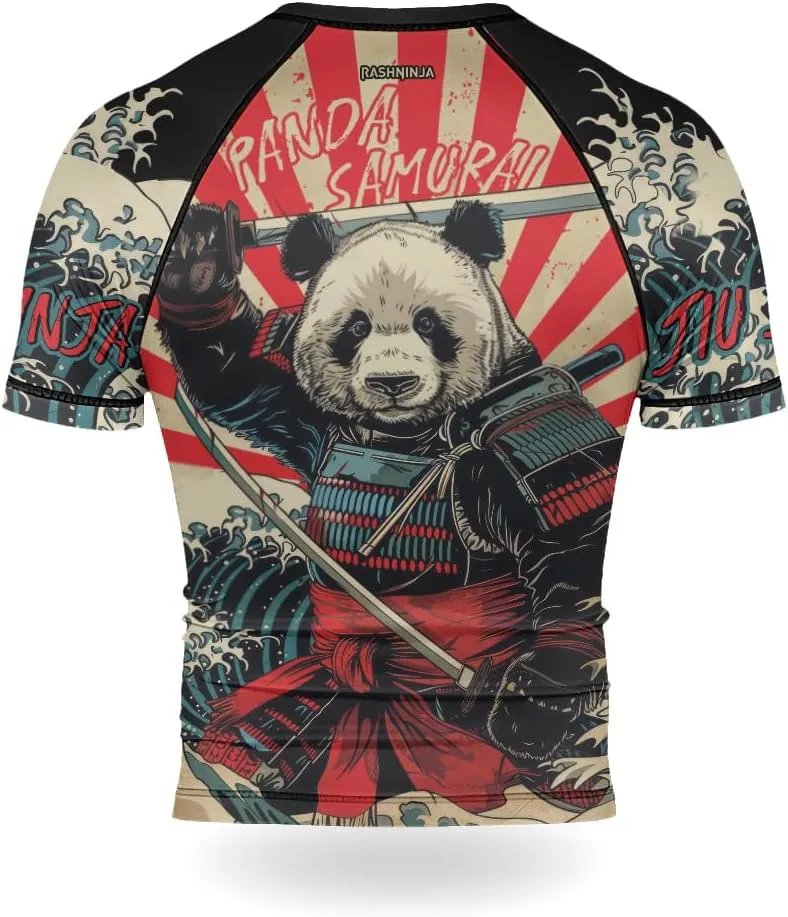 Panda Samurai Compression Short Sleeves Rash Guard for Men Quick Dry BJJ Fightwear MMA Gi No Gi Jiu-Jitsu Muya Thai