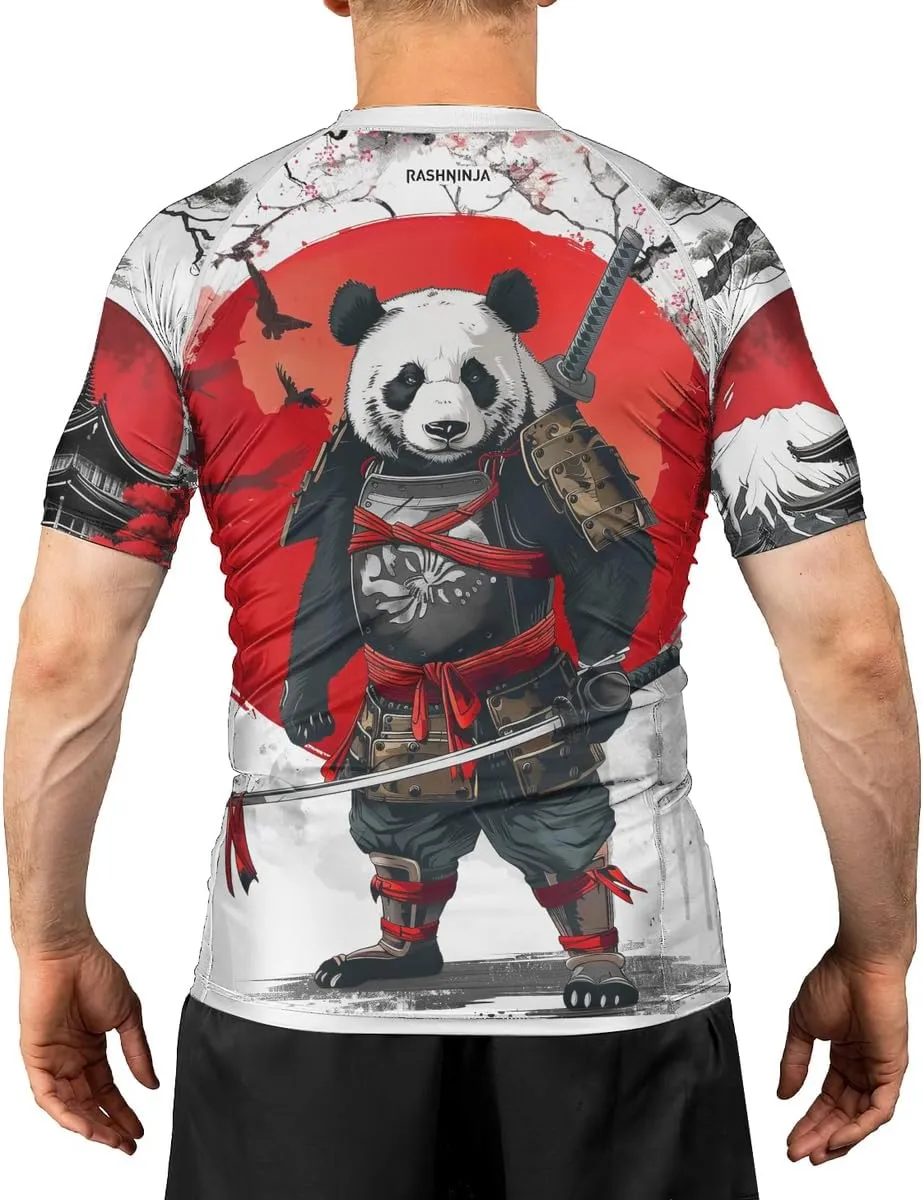 Panda Samurai Compression Short Sleeves Rash Guard for Men Quick Dry BJJ Fightwear MMA Gi No Gi Jiu-Jitsu Muya Thai