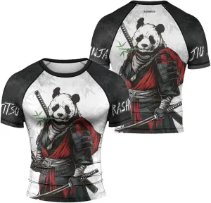 Panda Samurai Compression Short Sleeves Rash Guard for Men Quick Dry BJJ Fightwear MMA Gi No Gi Jiu-Jitsu Muya Thai