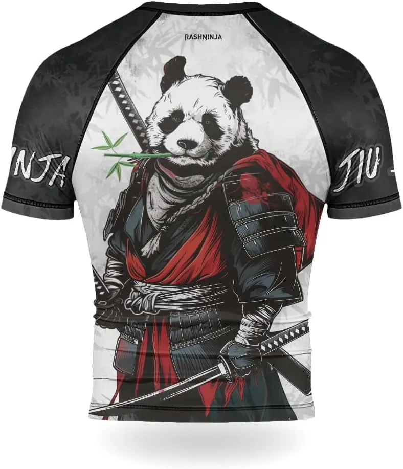 Panda Samurai Compression Short Sleeves Rash Guard for Men Quick Dry BJJ Fightwear MMA Gi No Gi Jiu-Jitsu Muya Thai