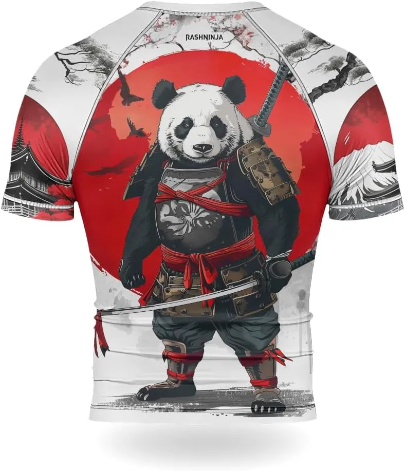 Panda Samurai Compression Short Sleeves Rash Guard for Men Quick Dry BJJ Fightwear MMA Gi No Gi Jiu-Jitsu Muya Thai