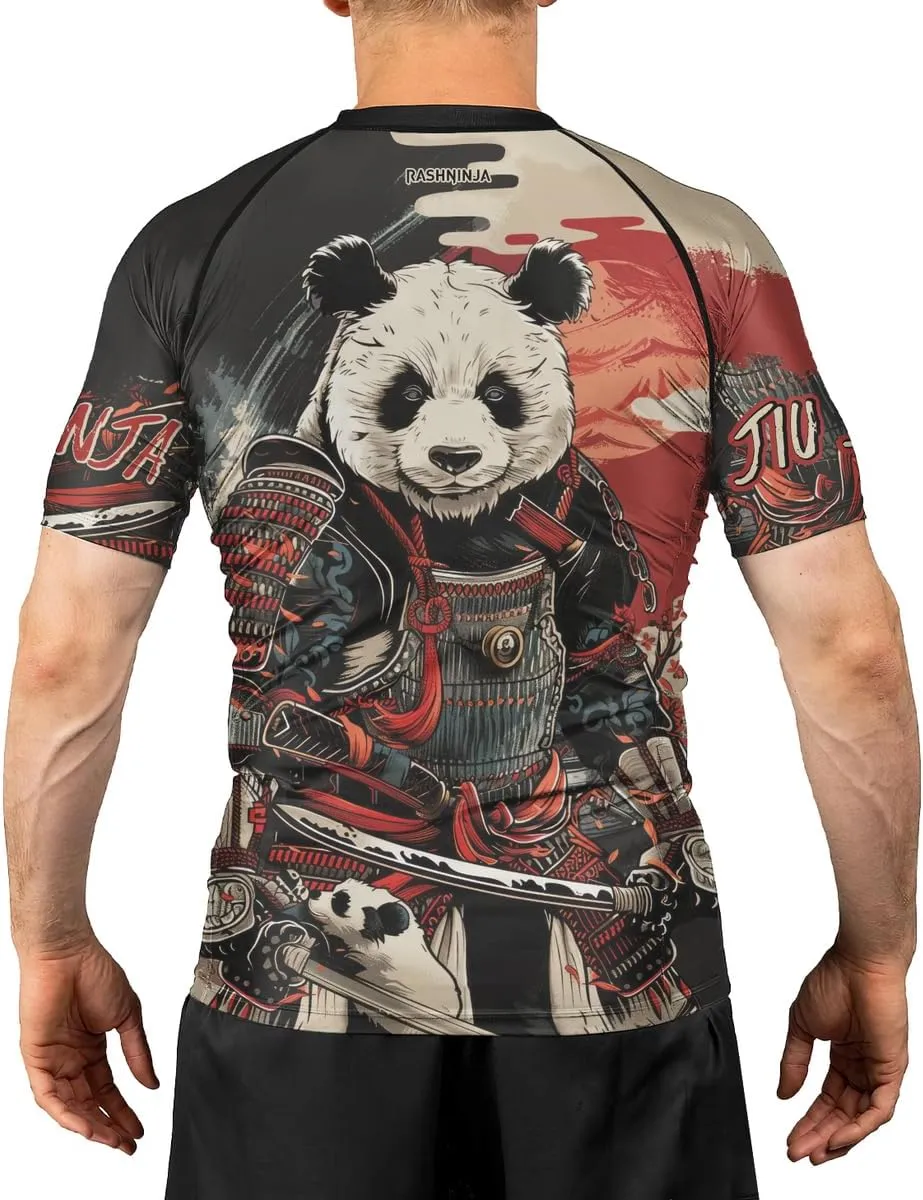 Panda Samurai Compression Short Sleeves Rash Guard for Men Quick Dry BJJ Fightwear MMA Gi No Gi Jiu-Jitsu Muya Thai