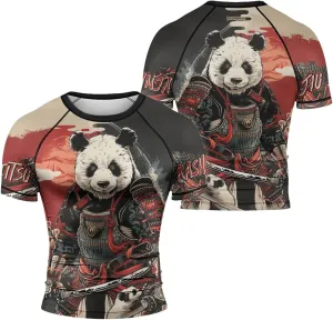 Panda Samurai Compression Short Sleeves Rash Guard for Men Quick Dry BJJ Fightwear MMA Gi No Gi Jiu-Jitsu Muya Thai