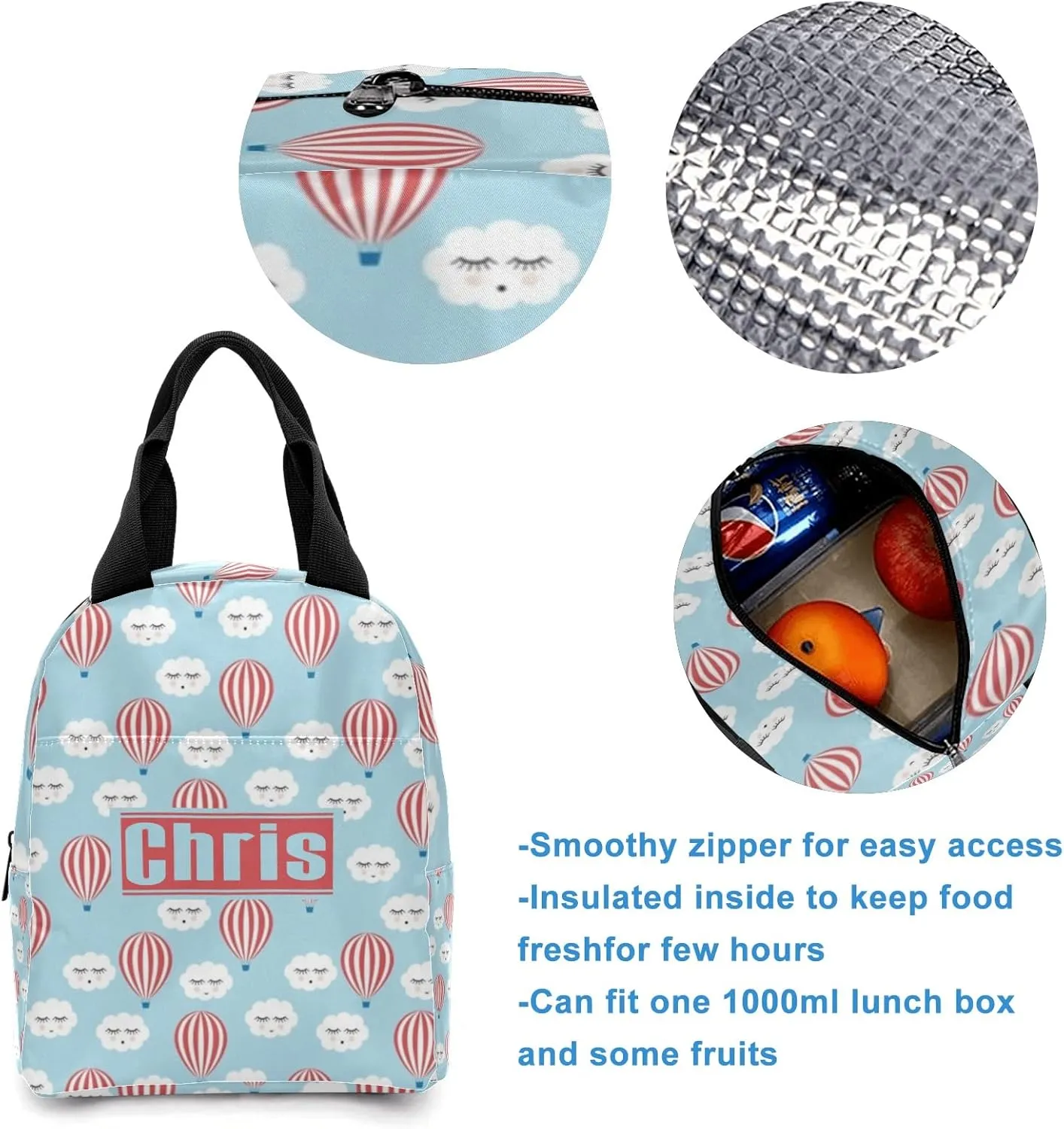 Personalized Cloud Balloon Student Backpacks Set with Name Large Unique 1Lunch Handbag  1Pencil Case  1Schoolbag