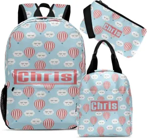 Personalized Cloud Balloon Student Backpacks Set with Name Large Unique 1Lunch Handbag  1Pencil Case  1Schoolbag