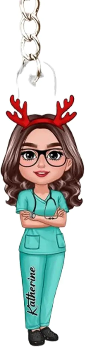 Personalized Nurse & Doctor Christmas Acrylic Keychain  Festive Gift for Healthcare Heroes and Medical Professionals