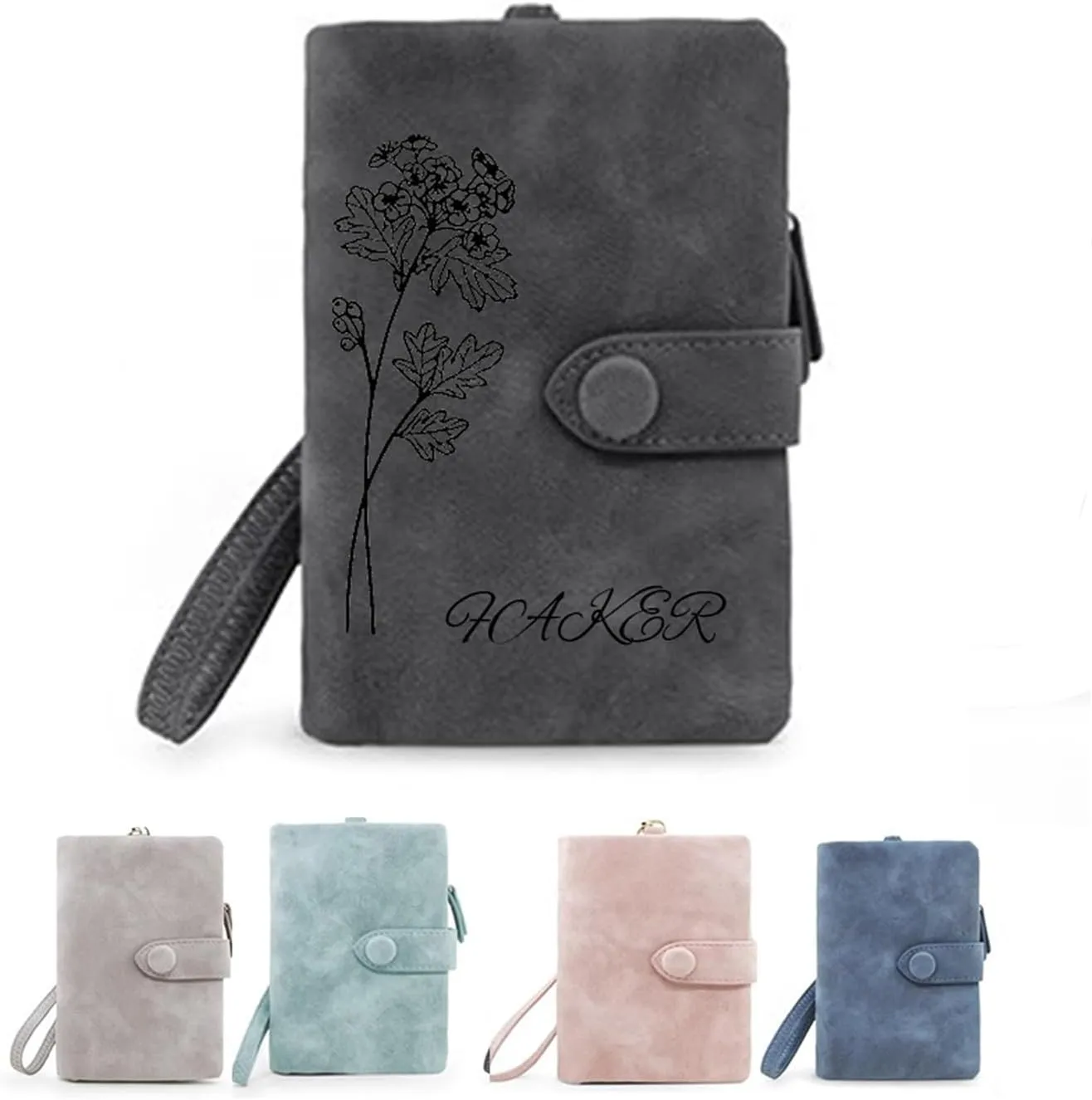 Personalized Wallet Custom Birth Flower & Name, Simple High-end Flowers, Wristlet Wallets for Women, Leather Wallets for Women, Teen Girl Christmas Gifts 2024, Wallet Women (Black)