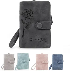 Personalized Wallet Custom Birth Flower & Name, Simple High-end Flowers, Wristlet Wallets for Women, Leather Wallets for Women, Teen Girl Christmas Gifts 2024, Wallet Women (Black)