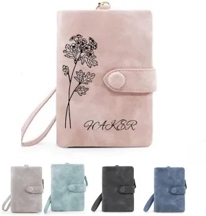 Personalized Wallet Custom Birth Flower & Name, Simple High-end Flowers, Wristlet Wallets for Women, Leather Wallets for Women, Teen Girl Christmas Gifts 2024, Wallet Women (Pink)