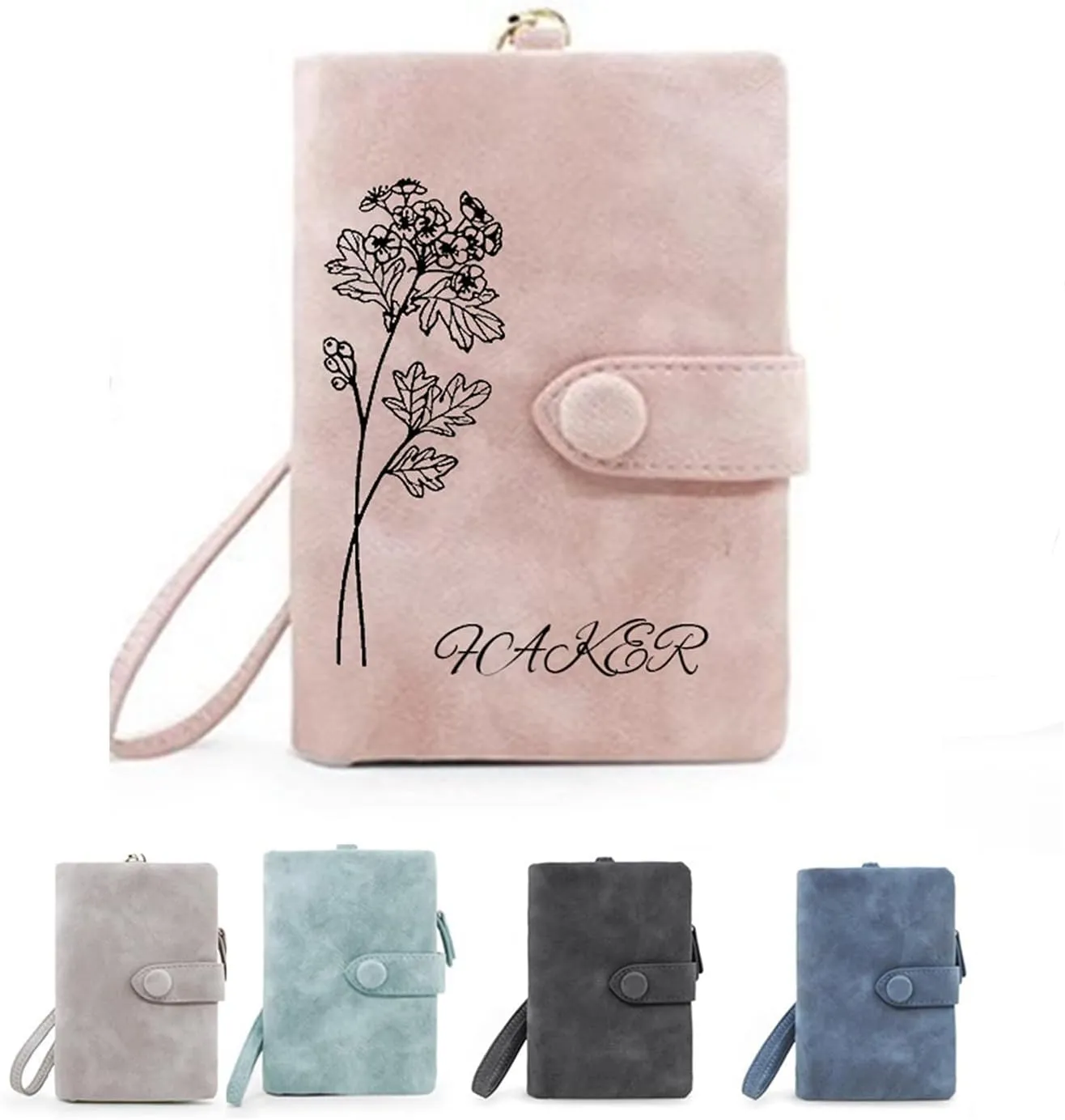 Personalized Wallet Custom Birth Flower & Name, Simple High-end Flowers, Wristlet Wallets for Women, Leather Wallets for Women, Teen Girl Christmas Gifts 2024, Wallet Women (Pink)