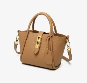Popular Large Bag Genuine Leather Women's Bag Bucket Bag Work Handbag Messenger Bag High-end(Khaki)