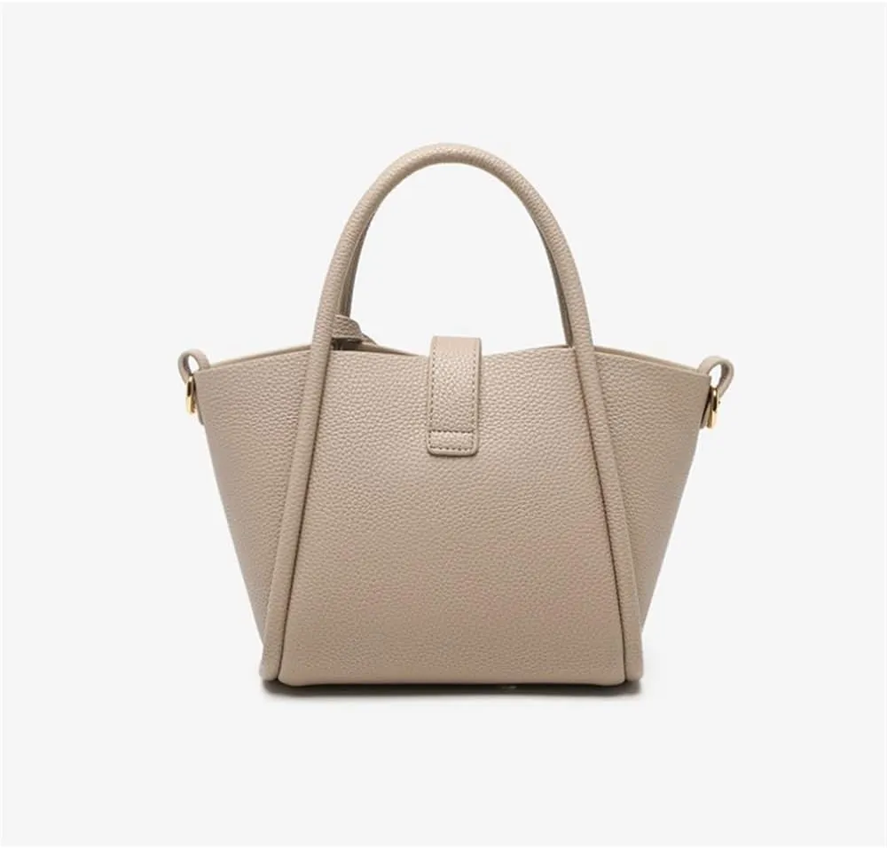 Popular Large Bag Genuine Leather Women's Bag Bucket Bag Work Handbag Messenger Bag High-end(Khaki)