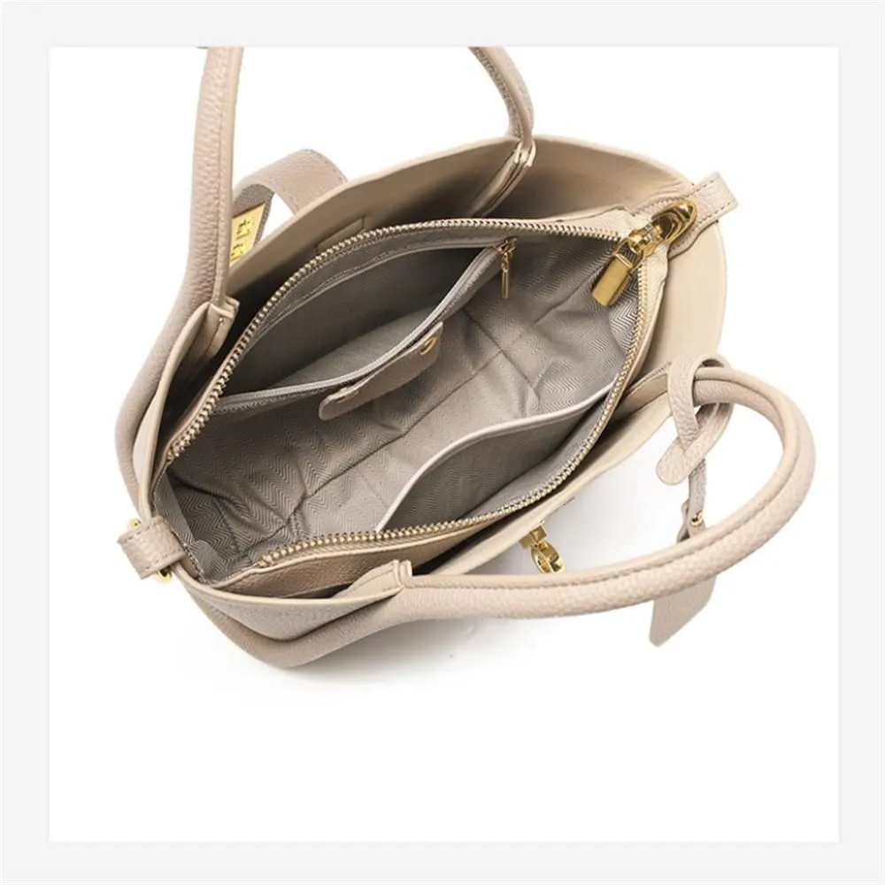 Popular Large Bag Genuine Leather Women's Bag Bucket Bag Work Handbag Messenger Bag High-end(Khaki)