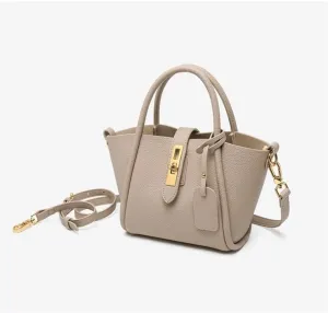 Popular Large Bag Genuine Leather Women's Bag Bucket Bag Work Handbag Messenger Bag High-end(Khaki)