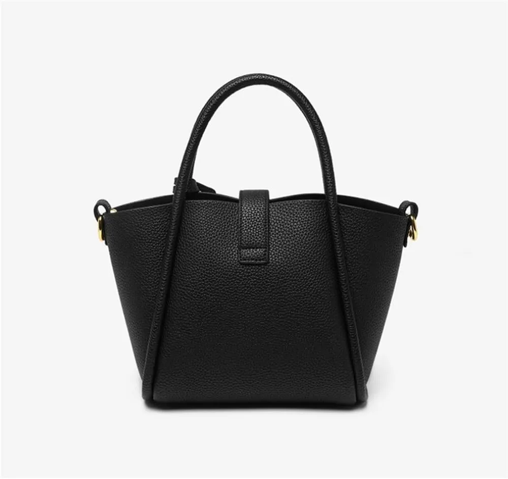 Popular Large Bag Genuine Leather Women's Bag Bucket Bag Work Handbag Messenger Bag High-end(Khaki)