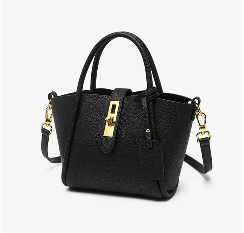 Popular Large Bag Genuine Leather Women's Bag Bucket Bag Work Handbag Messenger Bag High-end(Khaki)