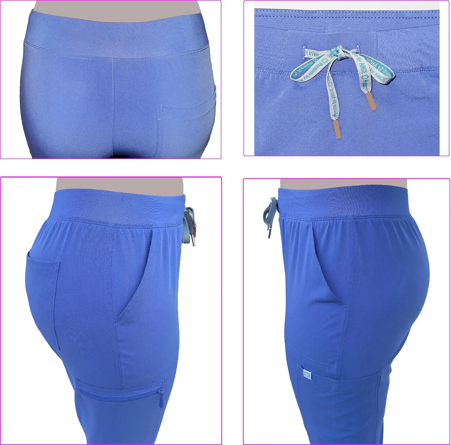 PREMIUM Jogger Scrubs for Women Set. Side Spandex 2 Pockets Top/Tapered Leg Jogger Pants. Soft and Stretchy.
