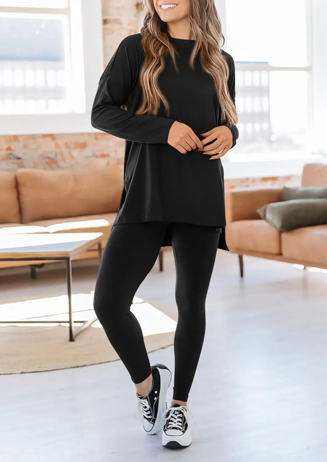 PRETTYGARDEN Women's 2 Piece Outfits Casual Long Sleeve Tunic Tops Legging Pants Matching Lounge Sets Sweatsuits