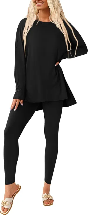 PRETTYGARDEN Women's 2 Piece Outfits Casual Long Sleeve Tunic Tops Legging Pants Matching Lounge Sets Sweatsuits