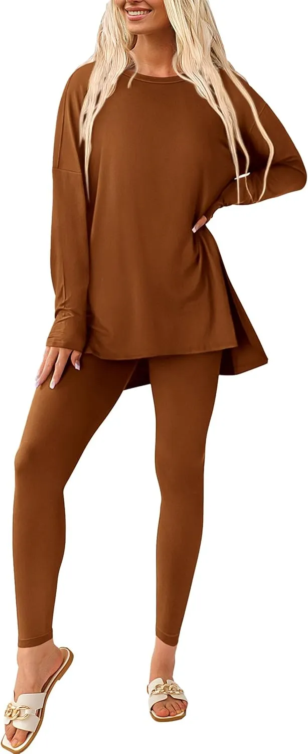 PRETTYGARDEN Women's 2 Piece Outfits Casual Long Sleeve Tunic Tops Legging Pants Matching Lounge Sets Sweatsuits