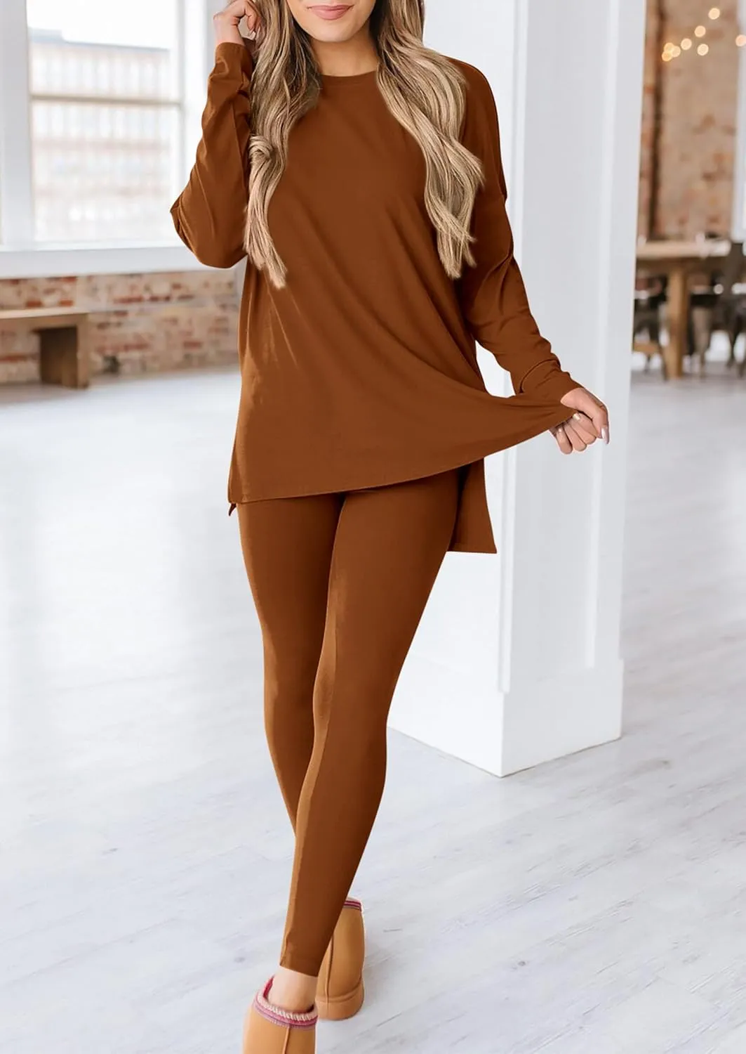 PRETTYGARDEN Women's 2 Piece Outfits Casual Long Sleeve Tunic Tops Legging Pants Matching Lounge Sets Sweatsuits