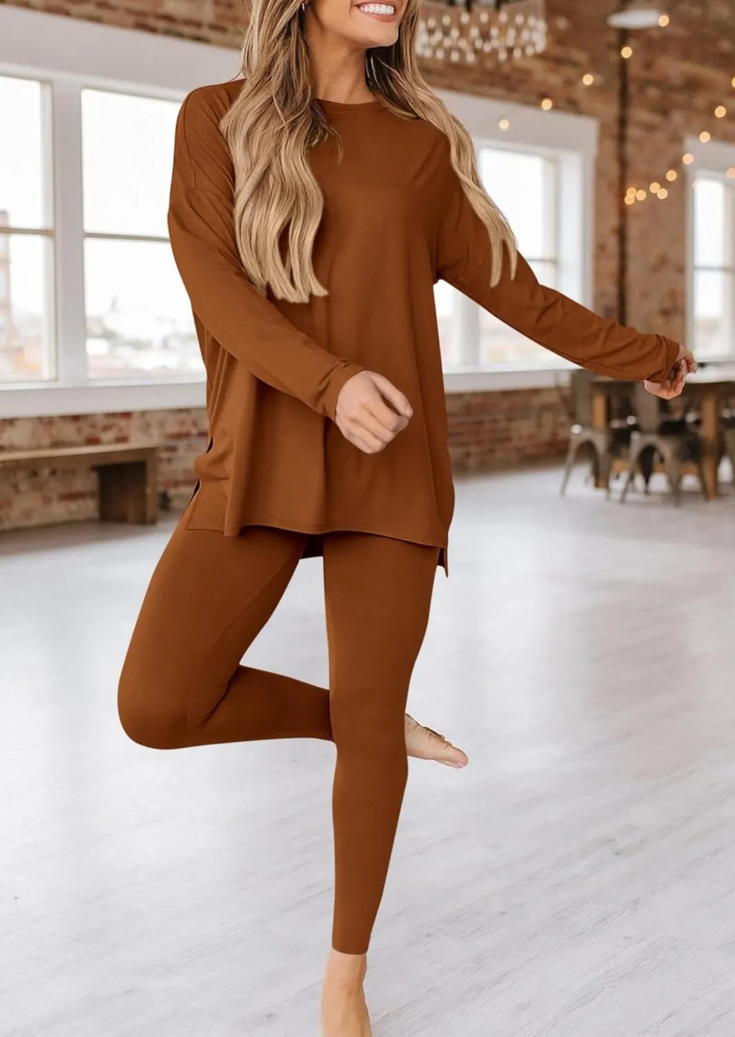 PRETTYGARDEN Women's 2 Piece Outfits Casual Long Sleeve Tunic Tops Legging Pants Matching Lounge Sets Sweatsuits