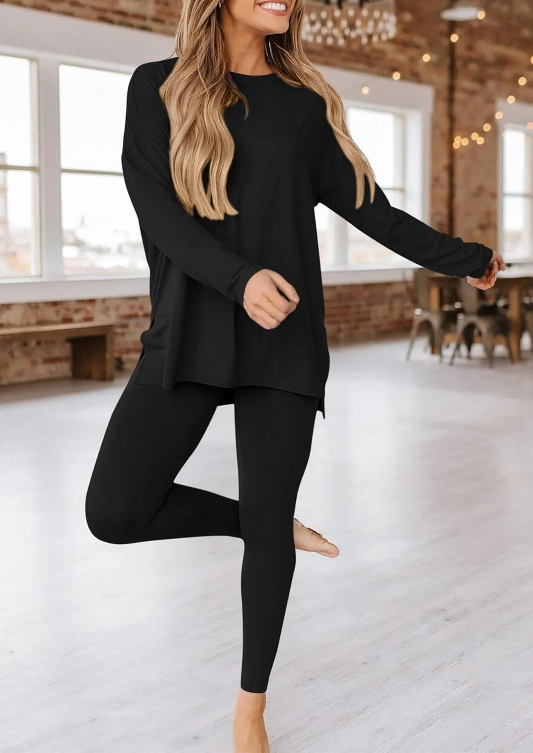 PRETTYGARDEN Women's 2 Piece Outfits Casual Long Sleeve Tunic Tops Legging Pants Matching Lounge Sets Sweatsuits