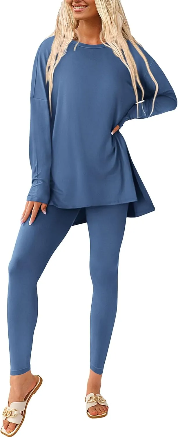 PRETTYGARDEN Women's 2 Piece Outfits Casual Long Sleeve Tunic Tops Legging Pants Matching Lounge Sets Sweatsuits