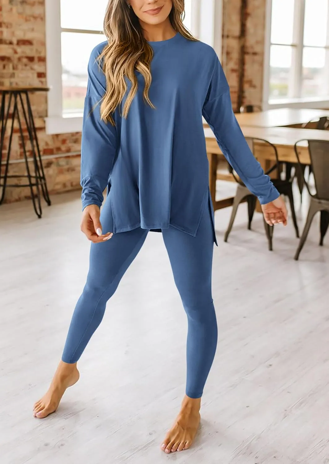 PRETTYGARDEN Women's 2 Piece Outfits Casual Long Sleeve Tunic Tops Legging Pants Matching Lounge Sets Sweatsuits
