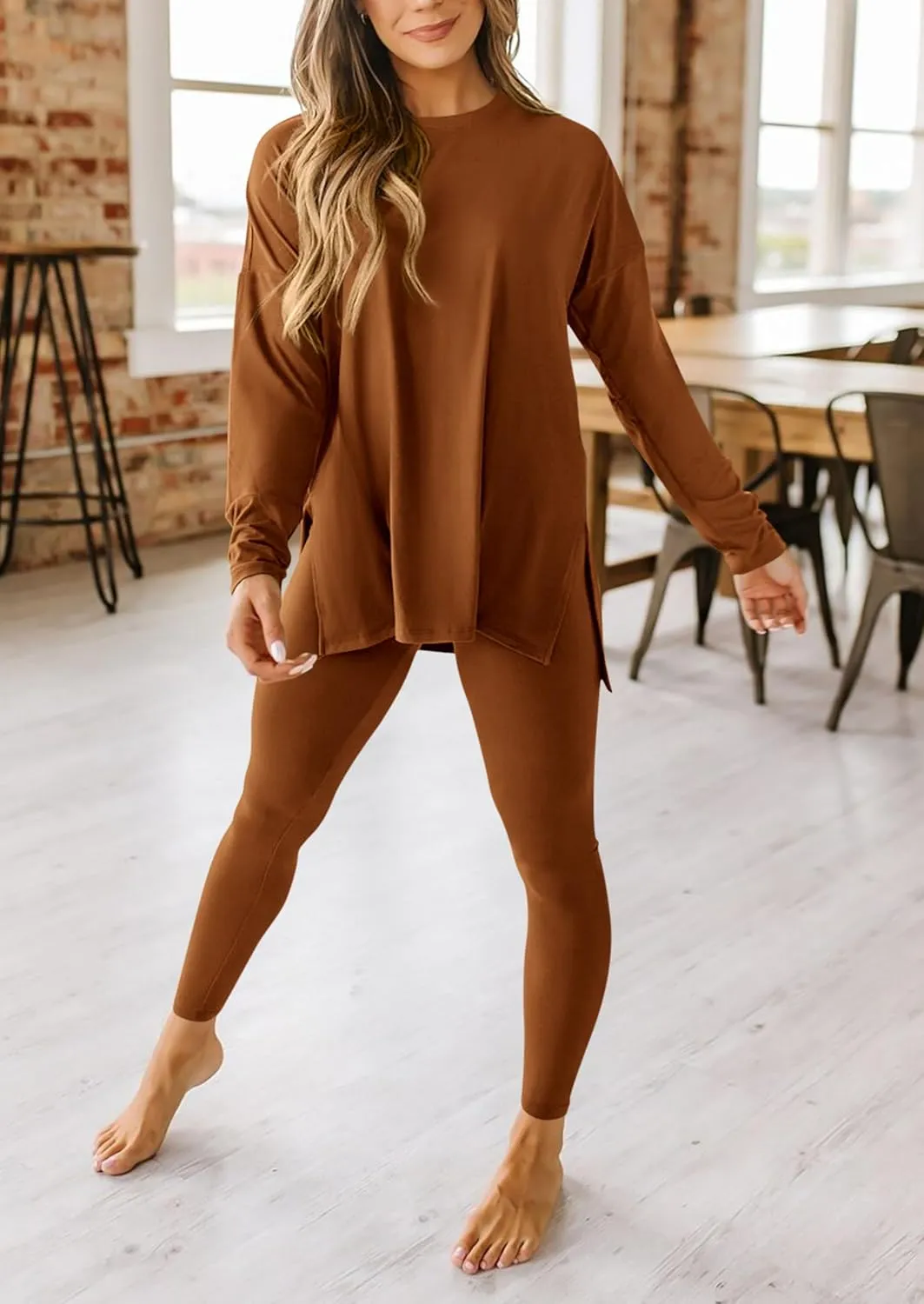 PRETTYGARDEN Women's 2 Piece Outfits Casual Long Sleeve Tunic Tops Legging Pants Matching Lounge Sets Sweatsuits