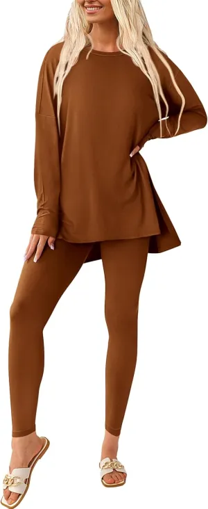 PRETTYGARDEN Women's 2 Piece Outfits Casual Long Sleeve Tunic Tops Legging Pants Matching Lounge Sets Sweatsuits