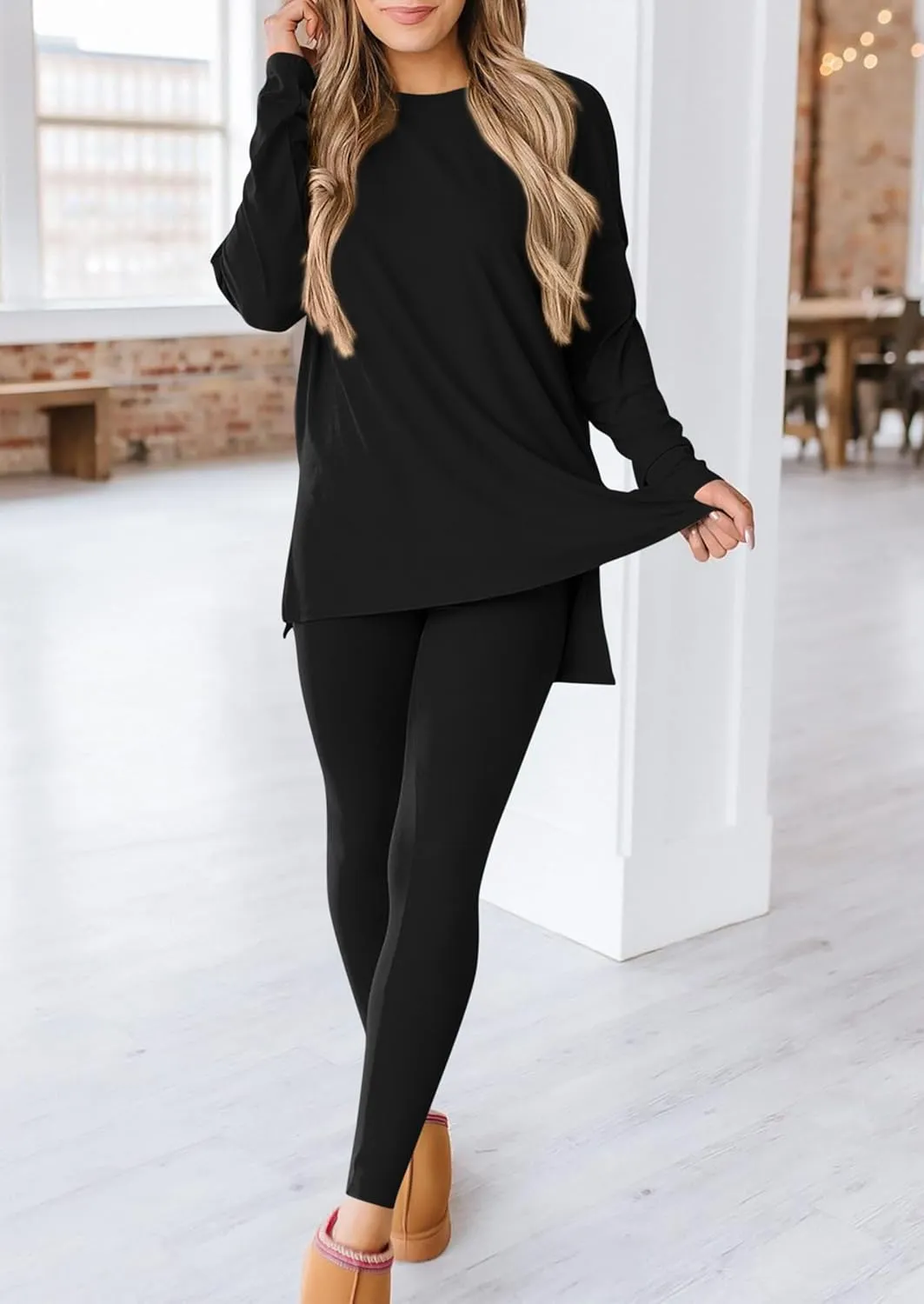 PRETTYGARDEN Women's 2 Piece Outfits Casual Long Sleeve Tunic Tops Legging Pants Matching Lounge Sets Sweatsuits