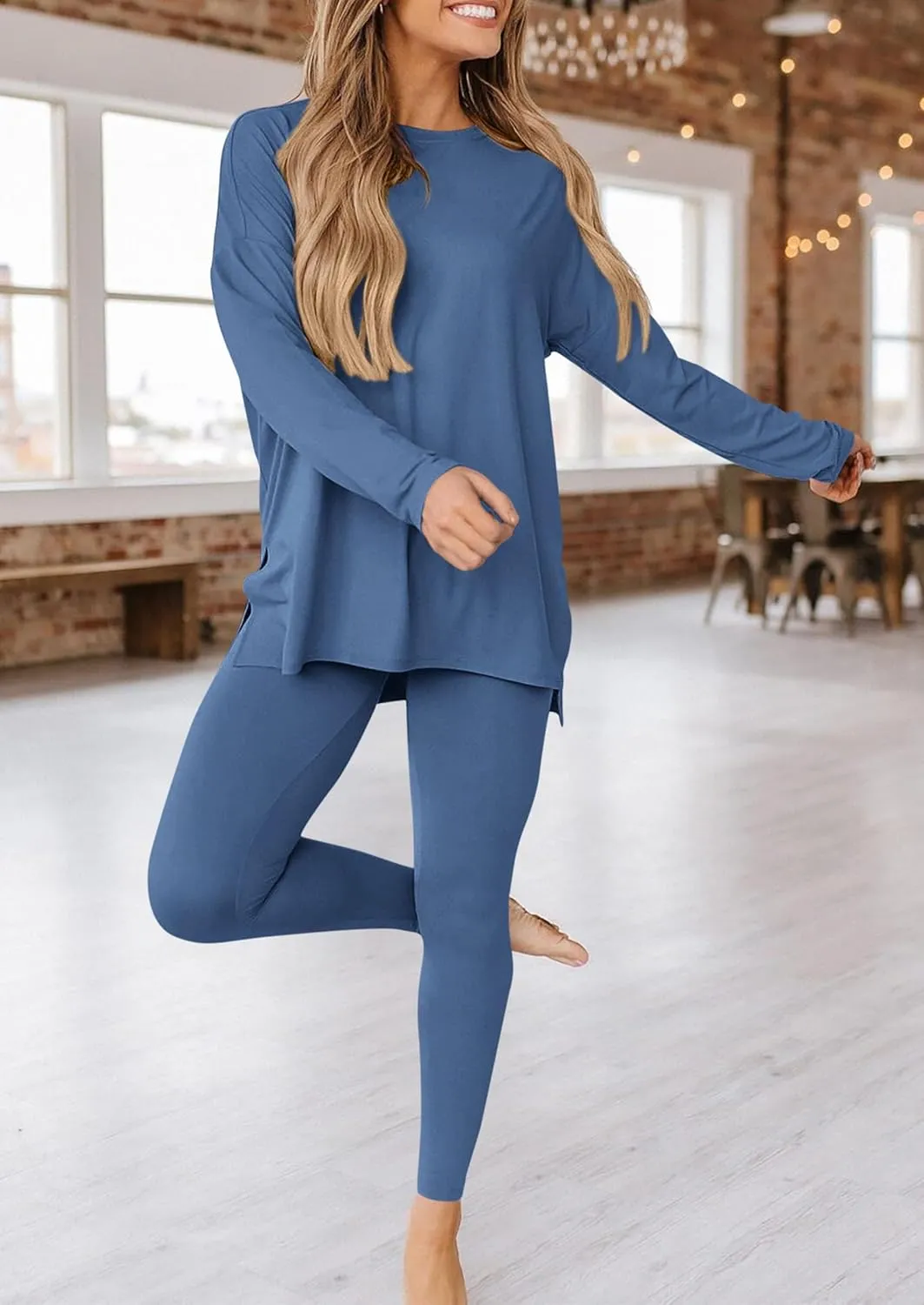 PRETTYGARDEN Women's 2 Piece Outfits Casual Long Sleeve Tunic Tops Legging Pants Matching Lounge Sets Sweatsuits
