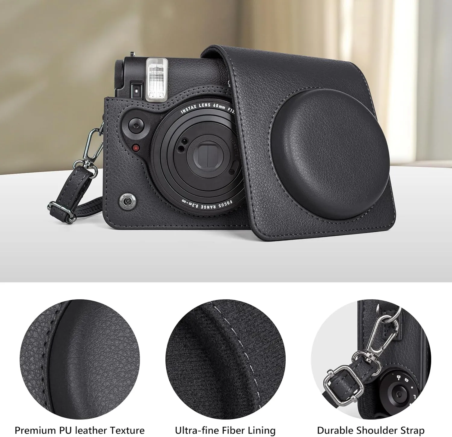Protective Carry Case Compatible with Fujifilm Instax Mini 99 Instant Camera, Instax Mini 99 Retro Case/Cover with Adjustable Strap - Black