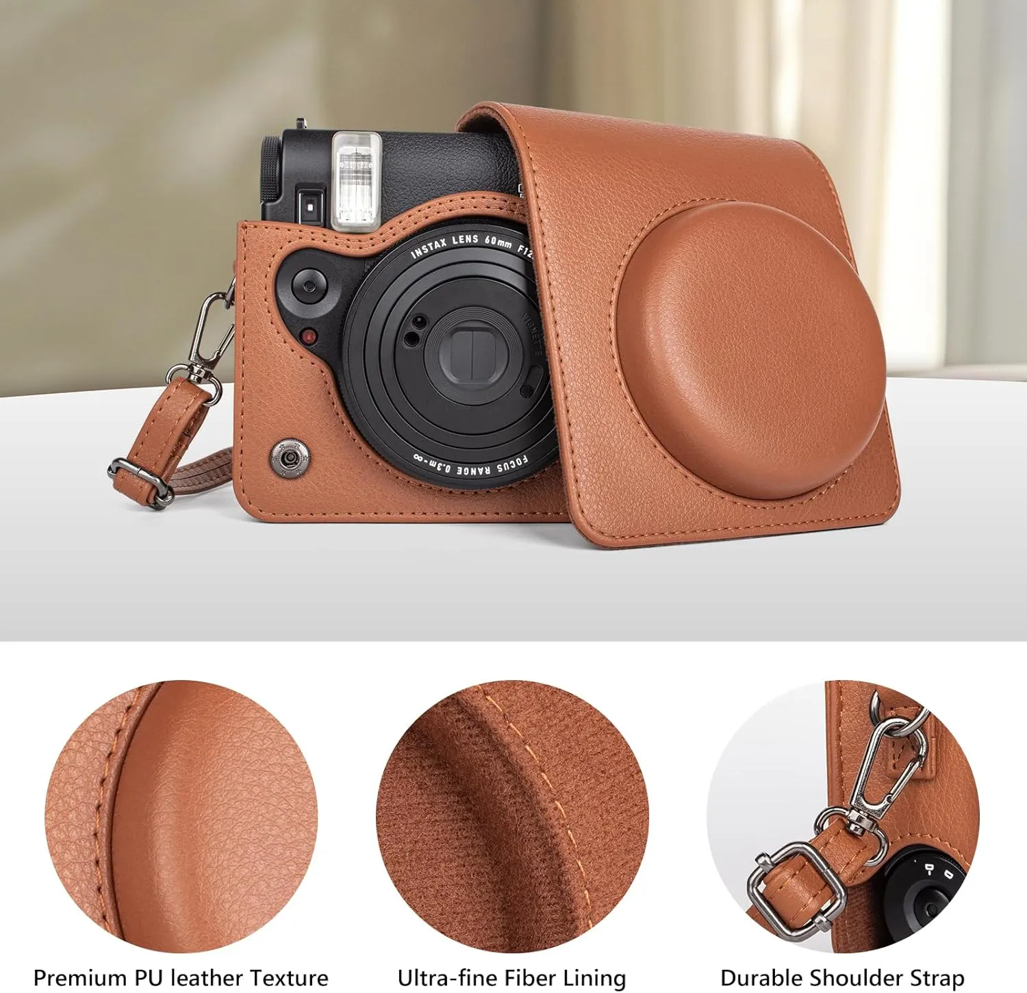 Protective Carry Case Compatible with Fujifilm Instax Mini 99 Instant Camera, Instax Mini 99 Retro Case/Cover with Adjustable Strap - Brown