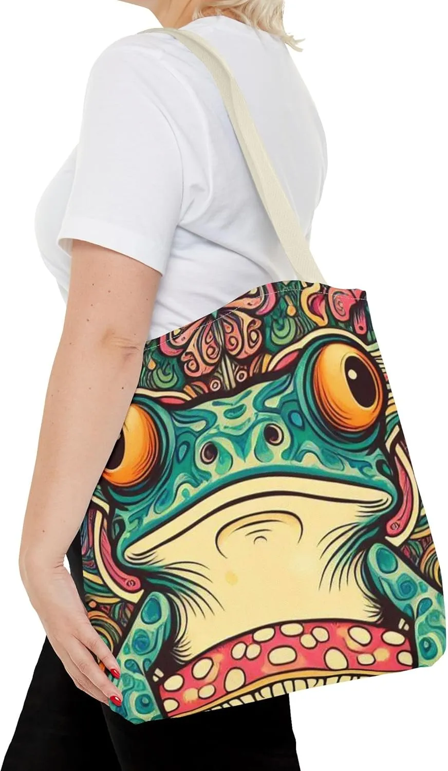 Psychedelic Frog Tote Bag  Trippy Hippy Style Eco-Friendly Reusable Shopping Bag for Women