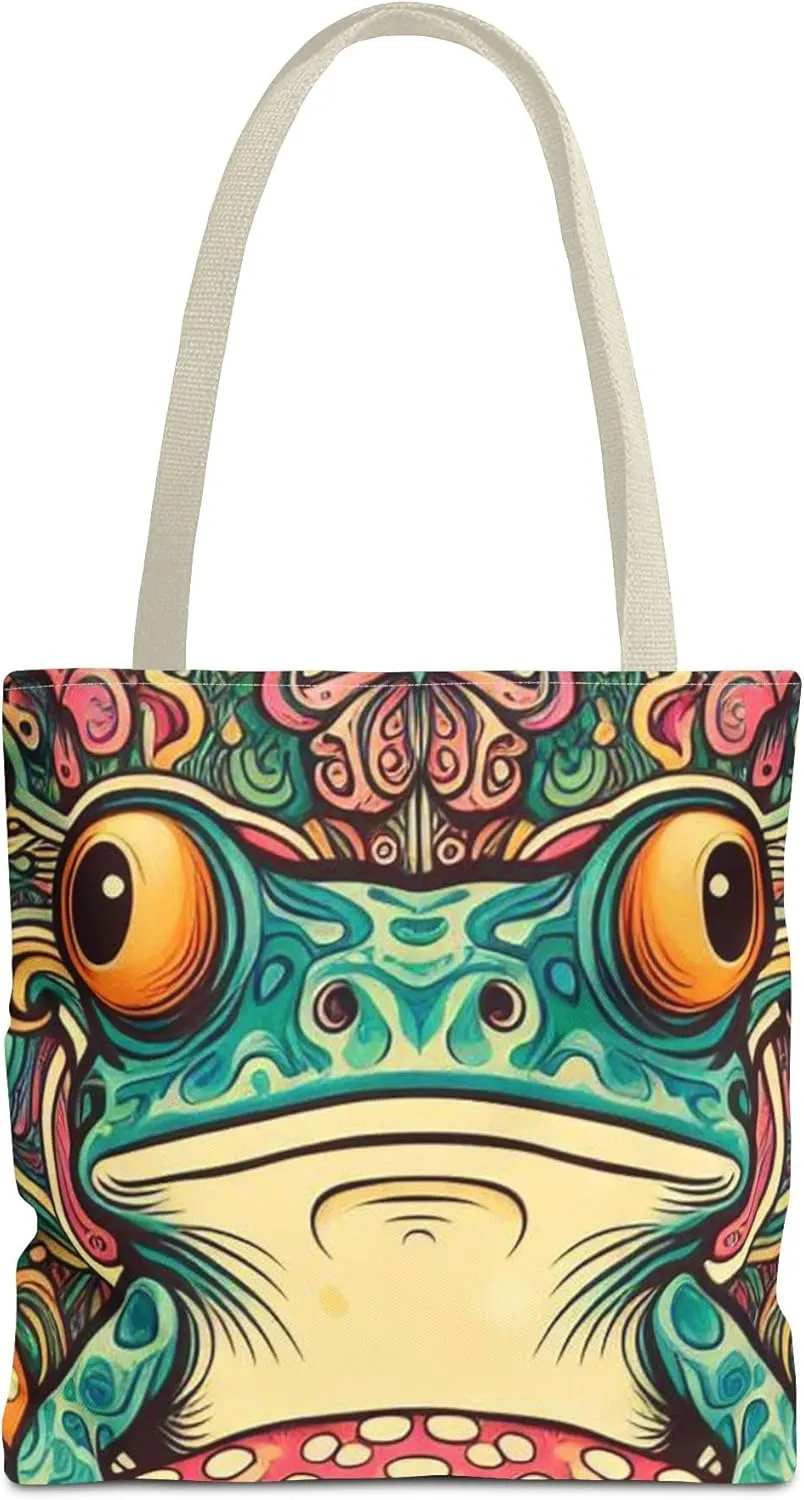 Psychedelic Frog Tote Bag  Trippy Hippy Style Eco-Friendly Reusable Shopping Bag for Women