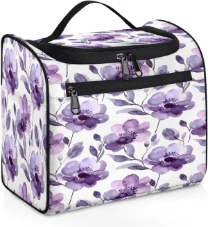 Purple Floral Wildflower Flower Travel Toiletry Bag for Men and Women, Large Hanging Makeup Bag Organizer Toiletries Bag for Travel, Cosmetic Bag with Handle