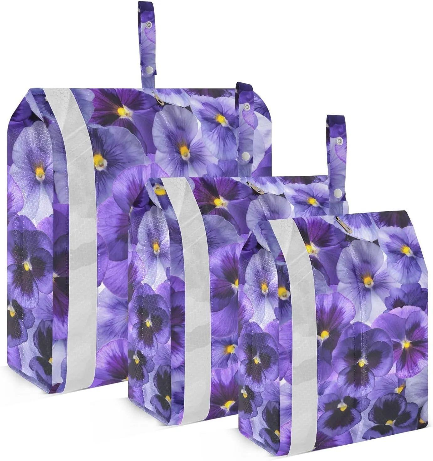 Purple Violet Flowers Packing Cubes Set of 3, Lightweight Travel Luggage Organizers Foldable Bags for Easy Packing and Organization
