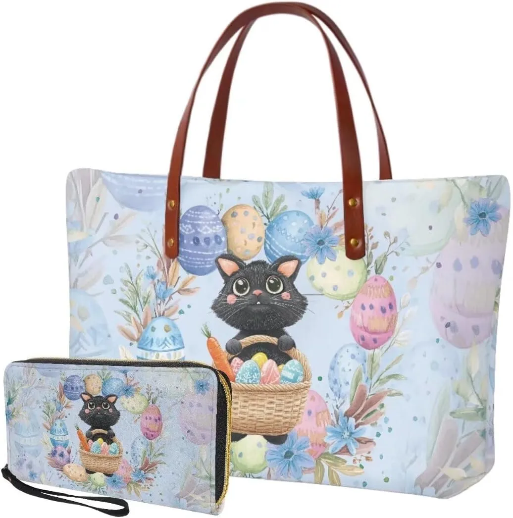 Purse and Wallet Set for Women Lady, Large Top Handle Purse Tote Bag Satchel Purse Shoulder Bag with Leather Wallet