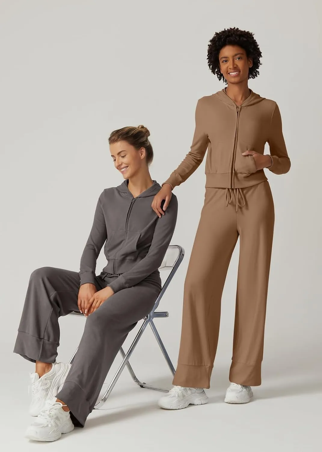 QINSEN Women's Two Piece Outfits Long Sleeve Full-Zip Hoodie and Wide Leg Pants Tracksuit Lounge Matching Set