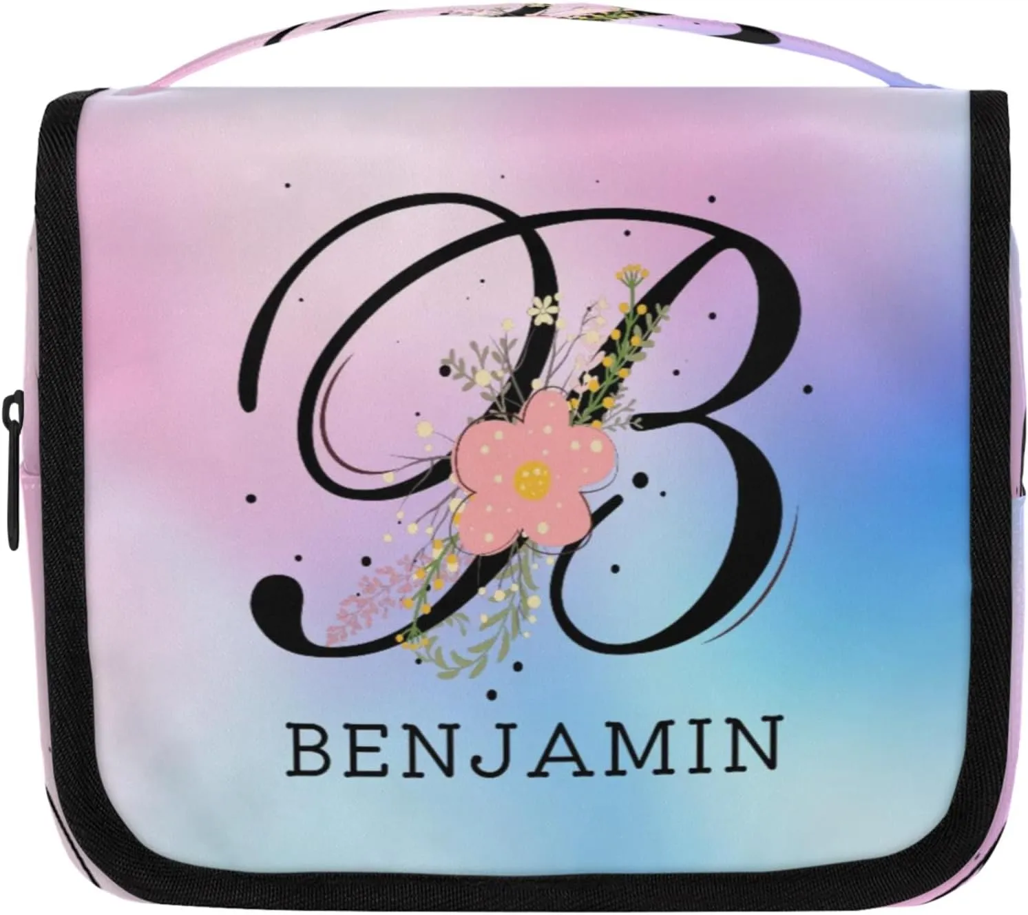 QsirBC Personalized Hanging Toiletry Bag Customized Portable Cosmetic Bag with Name Suitable for Women Men Bathroom Camping Shampoo Toiletries Flower