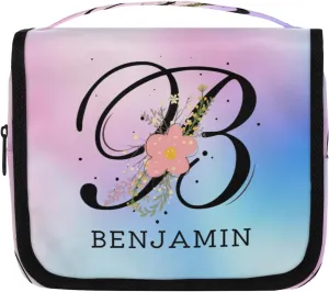 QsirBC Personalized Hanging Toiletry Bag Customized Portable Cosmetic Bag with Name Suitable for Women Men Bathroom Camping Shampoo Toiletries Flower