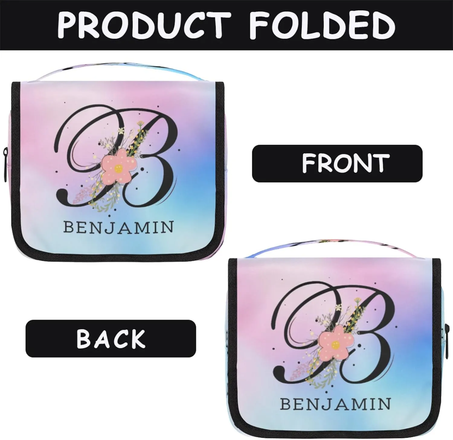 QsirBC Personalized Hanging Toiletry Bag Customized Portable Cosmetic Bag with Name Suitable for Women Men Bathroom Camping Shampoo Toiletries Flower