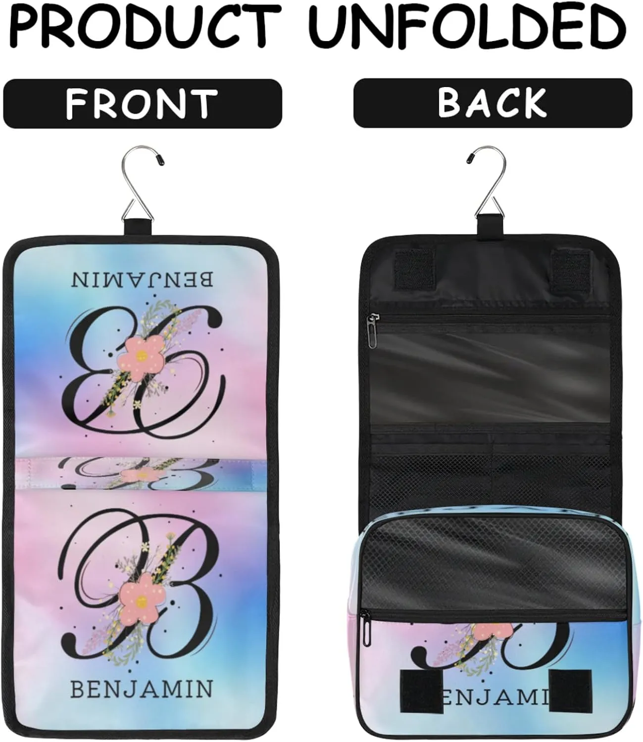 QsirBC Personalized Hanging Toiletry Bag Customized Portable Cosmetic Bag with Name Suitable for Women Men Bathroom Camping Shampoo Toiletries Flower