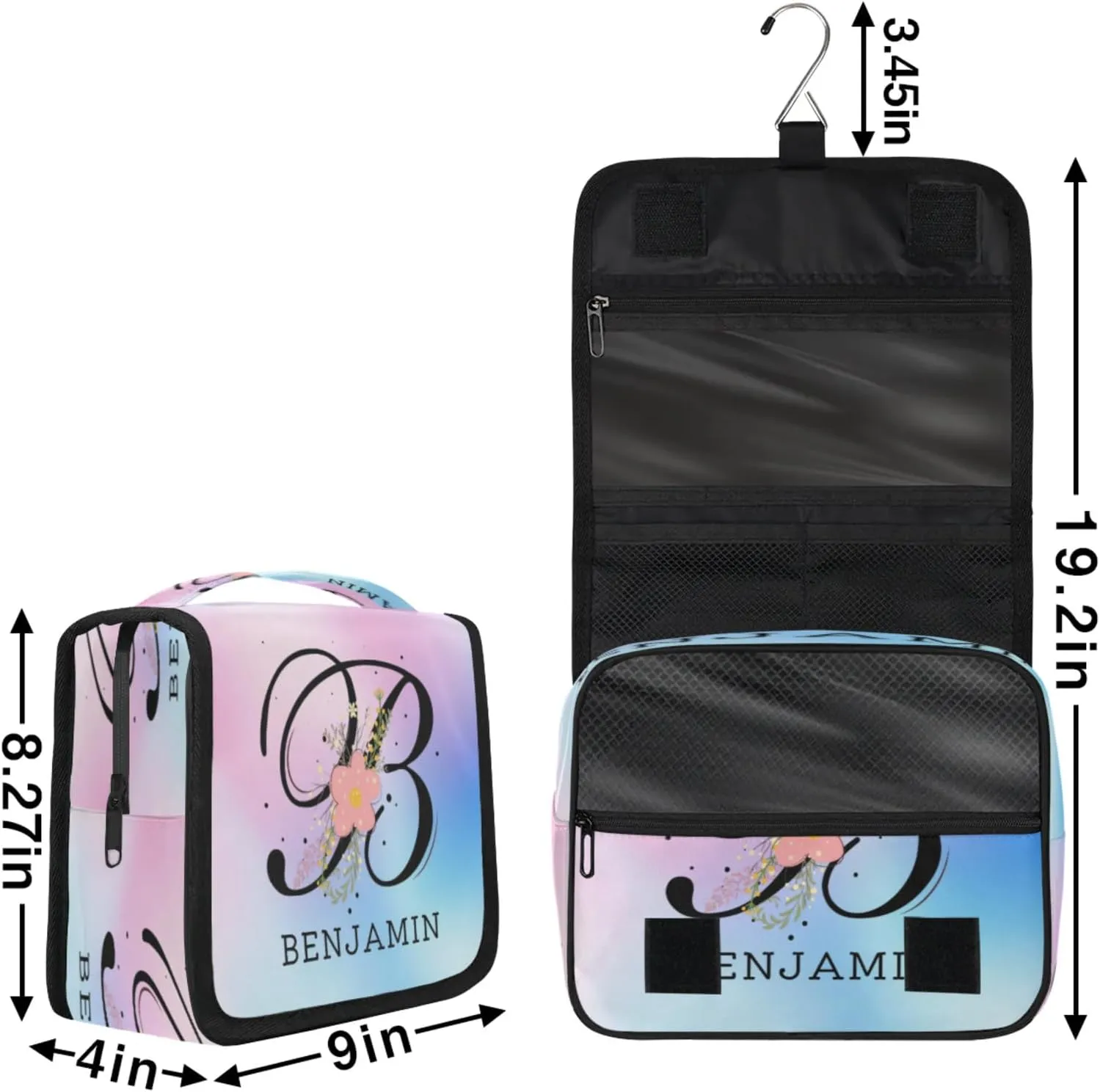 QsirBC Personalized Hanging Toiletry Bag Customized Portable Cosmetic Bag with Name Suitable for Women Men Bathroom Camping Shampoo Toiletries Flower