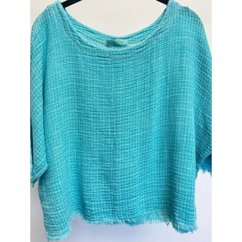 Raw Edge Crop Linen Top