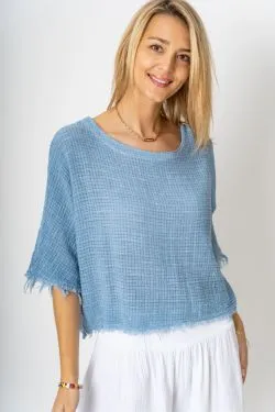 Raw Edge Crop Linen Top