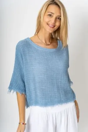 Raw Edge Crop Linen Top