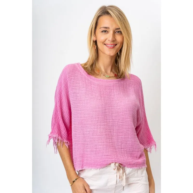 Raw Edge Crop Linen Top